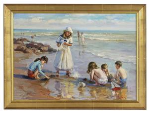 HAINES E,Children Playing at the Beach,20th Century,New Orleans Auction US 2019-03-23