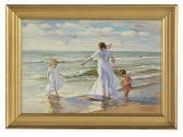 HAINES E,Mother and Children Playing at the Beach,New Orleans Auction US 2017-10-14