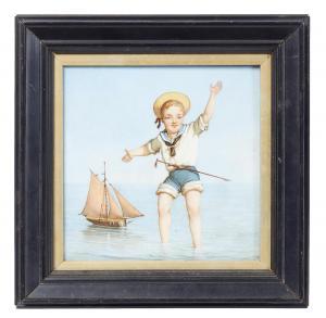 HAINSSELIN henry,young boy in a sailor suit standing in the sea wit,1883,Leonard Joel 2020-11-01