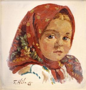 HALA JAN 1890-1959,Važecké dievča v kvetovanej šatke I.,1946,Soga SK 2012-03-13