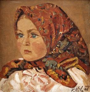 HALA JAN 1890-1959,Važecké dievča v kvetovanej šatke II.,1948,Soga SK 2012-03-13