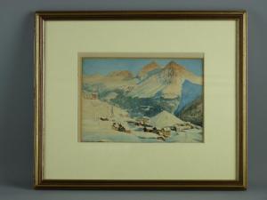 HALCROW R.J,Alpine village scene Engadin, Switzerland,1923,Rogers Jones & Co GB 2017-06-27