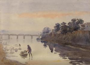 HALDANKAR Sawalaram Laxman 1882-1969,Dhobis in a river near Bombay,1916,Bonhams GB 2016-05-27