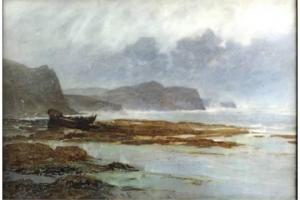 HALE W.Mathew,Extensive rocky Coastal Scene, with large boat in ,Fonsie Mealy Auctioneers 2015-02-25