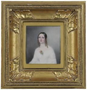HALL Ann 1792-1853,Portrait Miniature of a Young Woman in a White Gow,1840,Brunk Auctions 2018-03-23