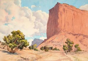 HALL Arthur William 1889-1981,Untitled (Hogan and Mesa),Santa Fe Art Auction US 2022-05-28