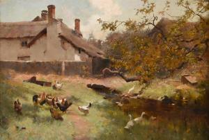 HALL Frederick 1860-1948,HENS AND GEESE OUTSIDE A HOUSE,1890,Dreweatts GB 2023-10-18