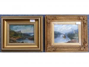 HALL T.M 1800-1900,Boats in River Landscapes with Castles,1887,Chilcotts GB 2017-03-04