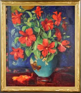 Haller Nellie 1872-1966,still life of hibiscus,Kaminski & Co. US 2019-06-01