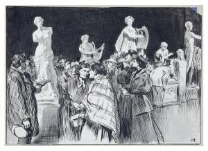 HALMI Arthur Lajos 1866-1939,Visite au Louvre, La Vénus de Milo,Tradart Deauville FR 2019-07-21