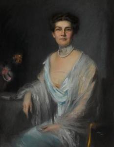 HALMI Artur Lajos,A portrait of Jean Brown Jennings, seated in a blu,1912,Bonhams 2021-04-27