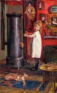 HALMI Artur Lajos 1866-1939,Girl warming next to the stove,1893,Nagyhazi galeria HU 2019-05-28