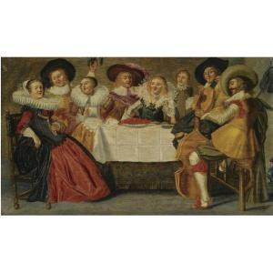 HALS Dirck 1591-1656,A MERRY COMPANY AT A TABLE, MAKING MUSIC,Sotheby's GB 2010-05-18