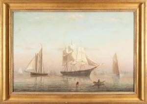HALSALL William Formby 1841-1919,Ships in Boston Harbor,1871,Skinner US 2023-09-19