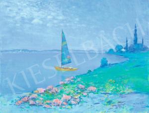 HALVAX Gyula 1906-1984,Blue Sailboat on the Lake Balaton,Kieselbach HU 2023-12-17