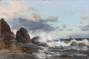 HALVORSEN Halvor,Waves beating against coastal rocks on the cliffs,Bruun Rasmussen 2017-09-11