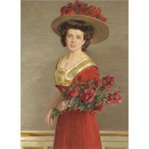 HAMACHER Alfred 1862,A PORTRAIT OF AN ELEGANT YOUNG WOMAN WEARING A RED,1905,Sotheby's GB 2007-09-17