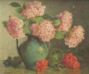 HAMANOVICK Gaston 1900-1900,Bouquet d´hortensias dans un vase vert,EVE FR 2008-06-17