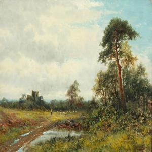 HAMBLIN E.C 1800-1900,Idyllic landscape with church,Bruun Rasmussen DK 2014-06-09