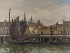 HAMBUCHEN Wilhelm 1869-1939,Hafenstädtchen in den Niederlanden,Peter Karbstein DE 2023-06-24