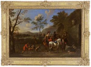 HAMERS franciscus 1673-1699,Hunting Party at a Watering Fountain,Brunk Auctions US 2016-01-15