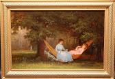 HAMILTON Hamilton 1847-1928,Mother Daughter relaxing in hammock,Hood Bill & Sons US 2014-10-21