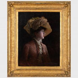 HAMILTON Hamilton 1847-1928,Portrait of a Girl in a Feathered Hat,Stair Galleries US 2023-09-07