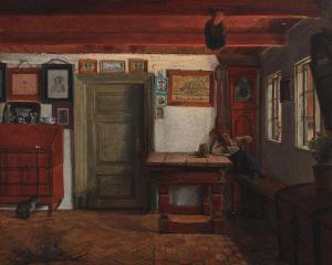 HAMMER Hans Jörgen 1815-1882,Interior from a country house with a boy,Bruun Rasmussen DK 2023-02-13