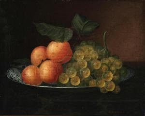 HAMMER William,Still life with a dish of apricots and grapes on a,1848,Bruun Rasmussen 2024-03-25