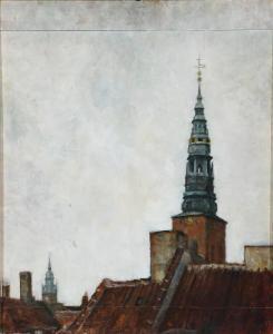 HAMMERSHOI Svend,Nikolaj Church protuding up over the roofs of the ,Bruun Rasmussen 2023-01-02