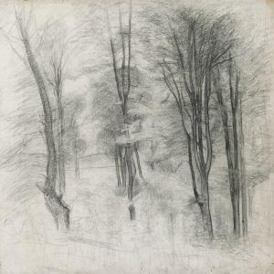 HAMMERSHOI Vilhelm 1864-1916,Forest scene with slender tree trunks,Bruun Rasmussen DK 2016-03-01