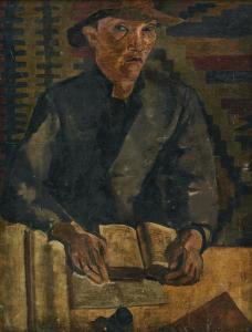 HAMNETT Nina 1890-1956,Portrait of a man with a book,20th century,Uppsala Auction SE 2023-11-09