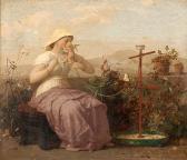 HAMON Jean Louis 1821-1874,Woman in a garden playingwith small cherub chained,Eldred's US 2006-08-10