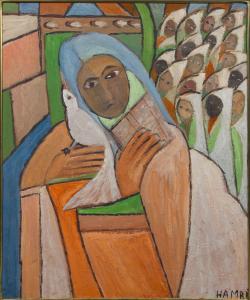 HAMRI Mohammed 1932-2000,Portrait de femme voilée à la colombe,Pestel-Debord FR 2023-03-10