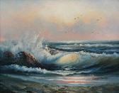 Handley George,waves crashing against the shore at sunset,20th Century,Mallams GB 2017-09-14
