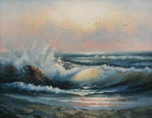 Handley George,waves crashing against the shore at sunset,20th Century,Mallams GB 2017-09-14