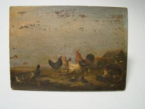 HANDWERCK Eduard 1824-1883,Roosters and chicks feeding,Eldred's US 2008-12-05