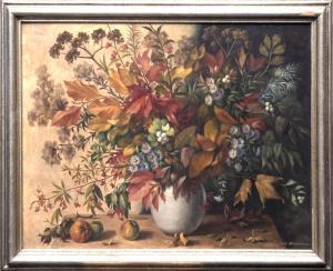 HANEMANN Wilhelm 1880-1962,Bunter Herbststrauß mit Blättern, Blüten und Früch,Bloss DE 2019-01-21