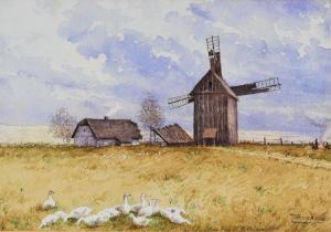 HANKE Henry Aloysius 1901-1989,central European landscape with poultry windm,1915,Rogers Jones & Co 2017-12-08