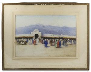 HANSEN Hans Henrik,Moroccan scene with figures outside a building,Serrell Philip 2017-05-04