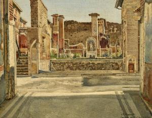 HANSEN Josef Theodor 1848-1912,View from Casa di Marco Lucrezio, the House of ,1906,Bruun Rasmussen 2023-12-06