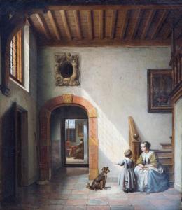 HANSEN Lambertus Johannes 1803-1859,Old Dutch interior with woman and child in a ha,1842,Venduehuis 2017-11-15