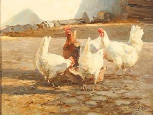 HANSEN Melchior 1908-1978,Chickens at the trough,1970,Bruun Rasmussen DK 2024-10-07