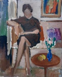 HANSEN Preben 1925-2000,Interior with seated woman in a sofa,Bruun Rasmussen DK 2023-01-26