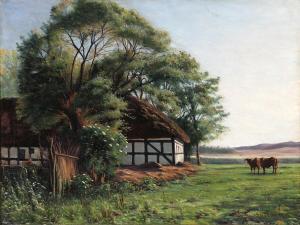 HANSEN Sigvard Marius 1859-1938,View from a sunny farm,1923,Bruun Rasmussen DK 2024-04-08