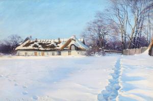HANSEN Sigvard Marius,Winter landscape with a thatched farmhouse,1895,Bruun Rasmussen 2024-03-04