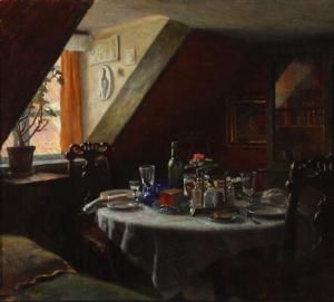 HANSEN SVANEKE Bertel 1883-1937,An interior with a set table,1926,Bruun Rasmussen DK 2021-03-08