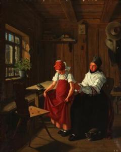 HANTZSCH Johann Gottlieb 1794-1848,The apron is being tied. German peasant interior,Bruun Rasmussen 2022-01-17