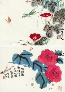 HANYU He 1910-2003,GRASSHOPPER AND FLOWERS, FISHES AND FLOWERS,China Guardian CN 2015-09-19