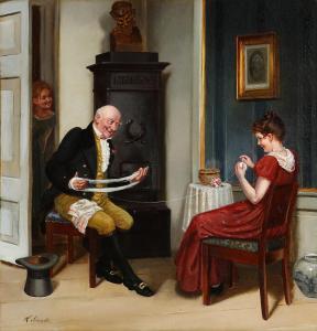 HARALD Schiodte,A living room interior with a young lady getting h,Bruun Rasmussen 2021-04-26